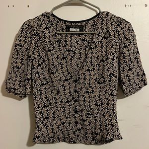Reformation Black Blouse With Light Beige Flowers